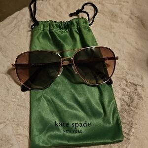 Kate Spade Gold Aviator Sunglasses with Green Pouch